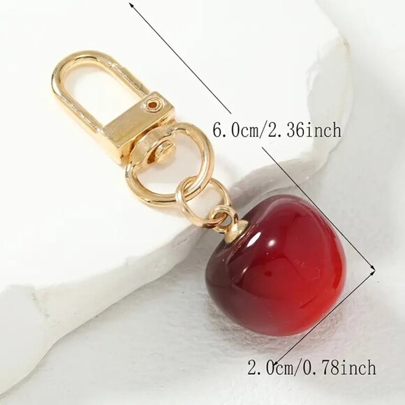Cherry Bag Charm Keychain Purse Trendy Stylish Glam Bomb Sexy Y2K Fruit Gold NEW - Picture 3 of 3